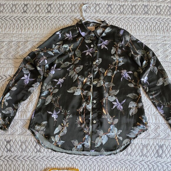 Elie Tahari Dark Green Floral Long Sleeve Blouse Size Medium UEC - Picture 1 of 7